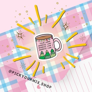 Set of 5, 12 or 30, Christmas cuppa return address label stickers