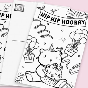2 of hip hip hooray birthday colouring postcard