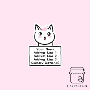 Set of 5, 12 or 30, PA73 - Return address label - White Cat