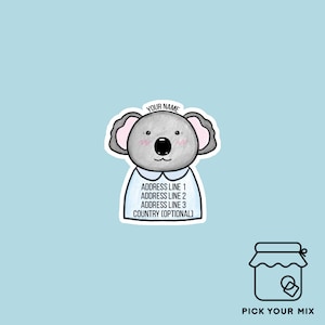 Set of 5, 12 or 30,  PA7 - Koala :D  Personalised return address label stickers