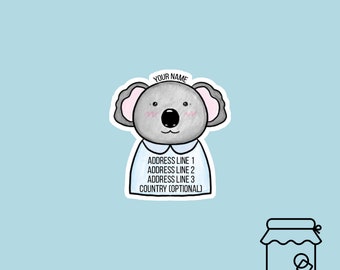 Set of 5, 12 or 30,  PA7 - Koala :D  Personalised return address label stickers