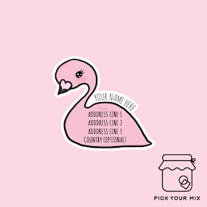 Set of 5, 12 or 30, PA4 - Flamingo 24 Personalised return address label stickers