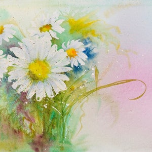 Summer Daisies  Giclée Print Watercolour Painting A3 landscape