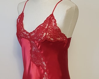 Red Full Slip,   Gorgeous Satin Long Slip Dress, Women's  Loungewear , Size  Small