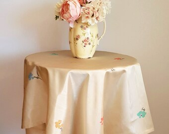 Square Tablecloth -  44 X 44" ,  Handmade  Table Topper  with   Tassels  and Vintage Crystal   Buttons