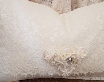 Romantic Style   Hand Made Cushion  Ivory Lace Rectangular Pillow.