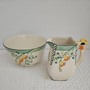Art Deco  Cream Jug  and Open Sugar Bowl,  1930's Burleigh  Evergreen,  England , Very Rare