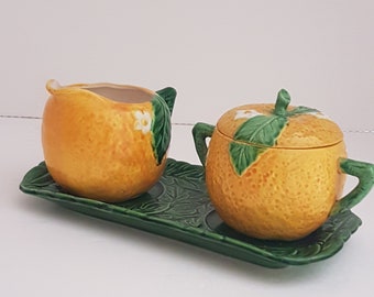 Vintage 1940's Orange Cream And Sugar,  Maruhon  Occupied Japan, Orange Citrus Fruit, Set Of 3