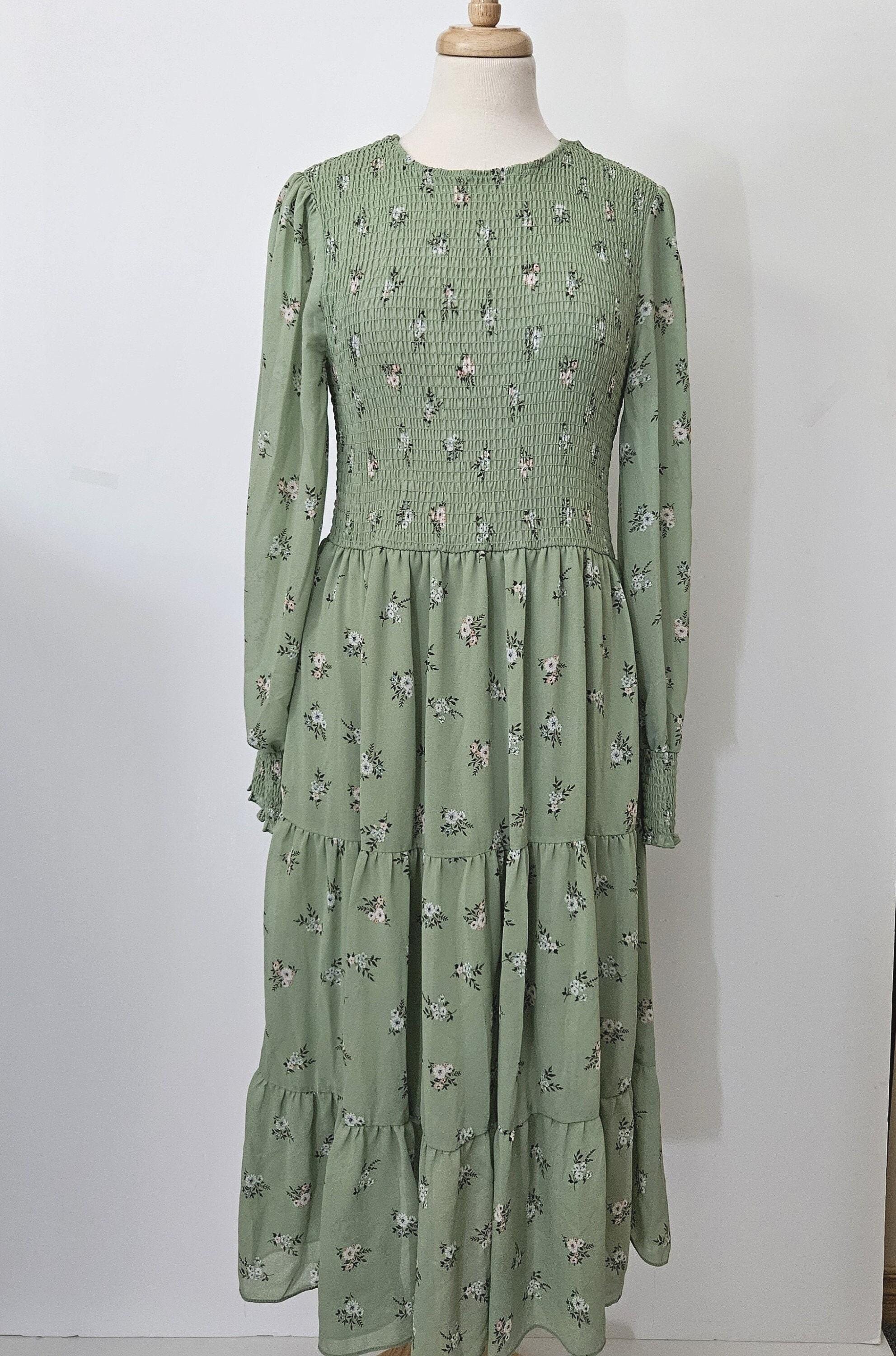 suzy shier green dress Vintage 90s 'suzy Shier' Olive Green Paisley Faux Wrap Dress | Size Small