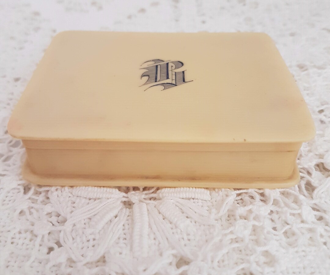 Vintage French Ivory Celluloid Box: Monogrammed Hinged Trinket Box - Etsy