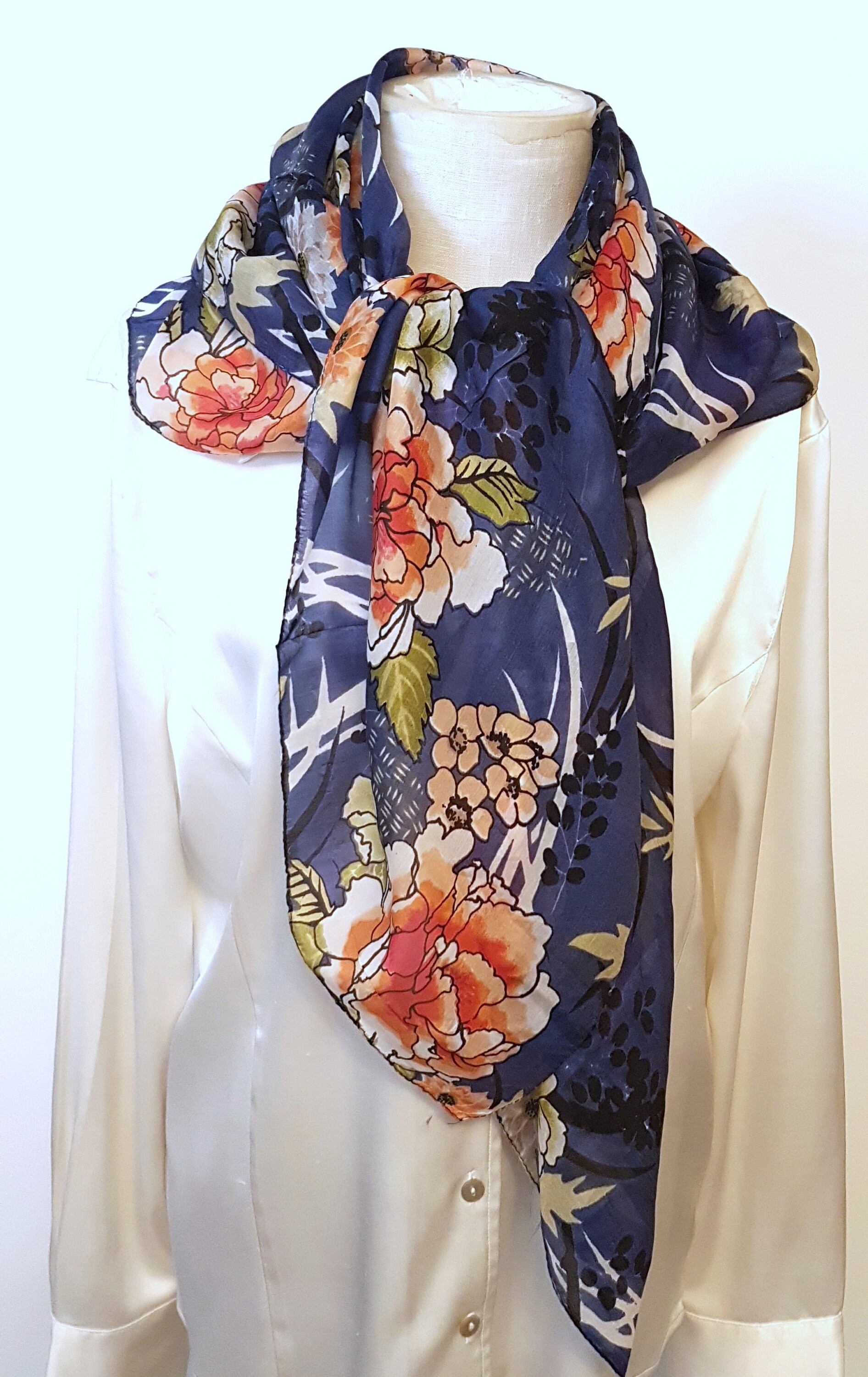 小物 Hand Printed Silk Scarf - blue H1779fdbf9c68400fbde099ec98a24