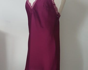 Victoria's Secret Slip,  Burgundy Satin , Lace Trim Chemise , Size Medium