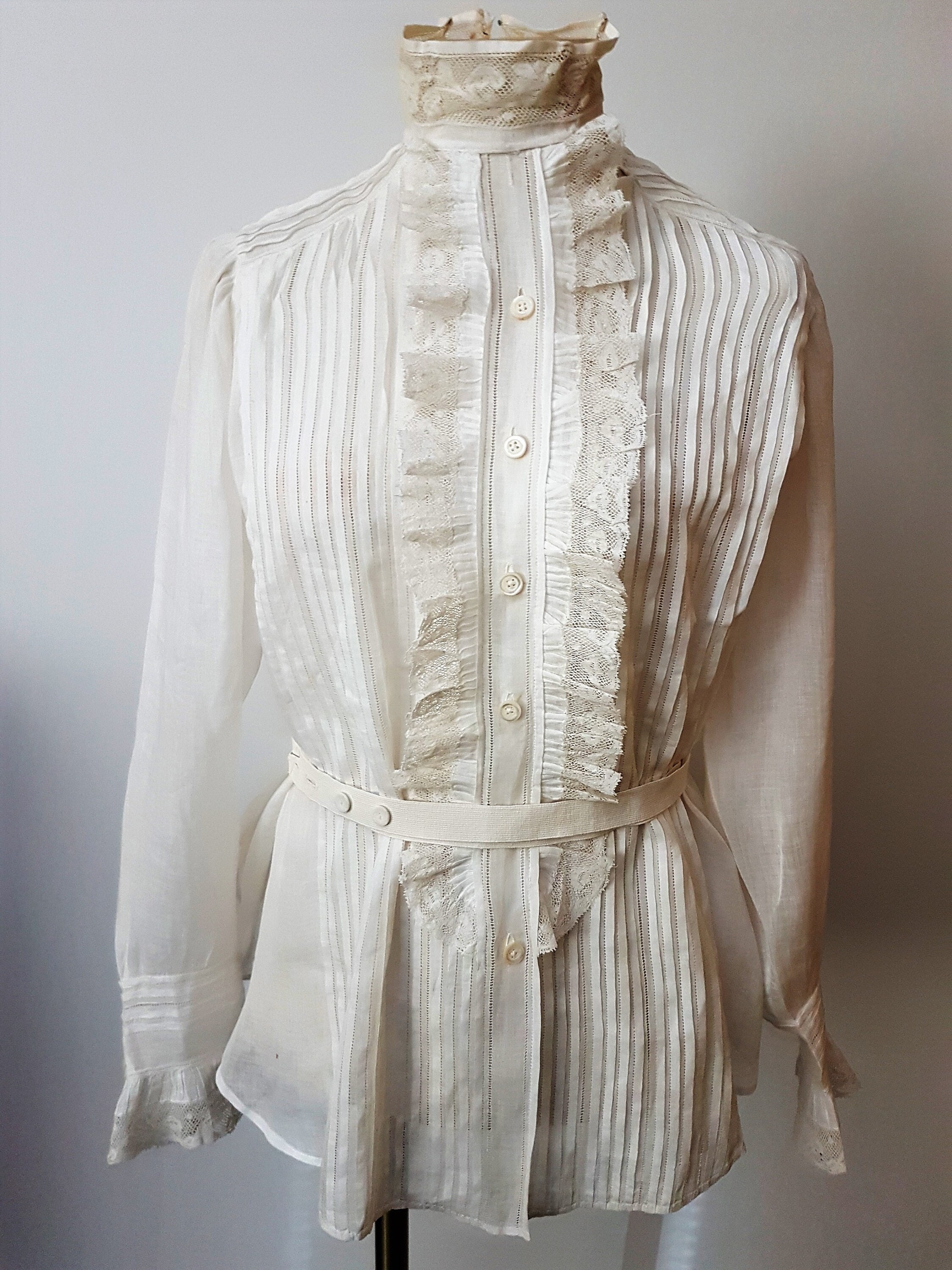 Edwardian High Neck Blouse , Authentic Heirloom 1900's Victorian Women's  Blouse