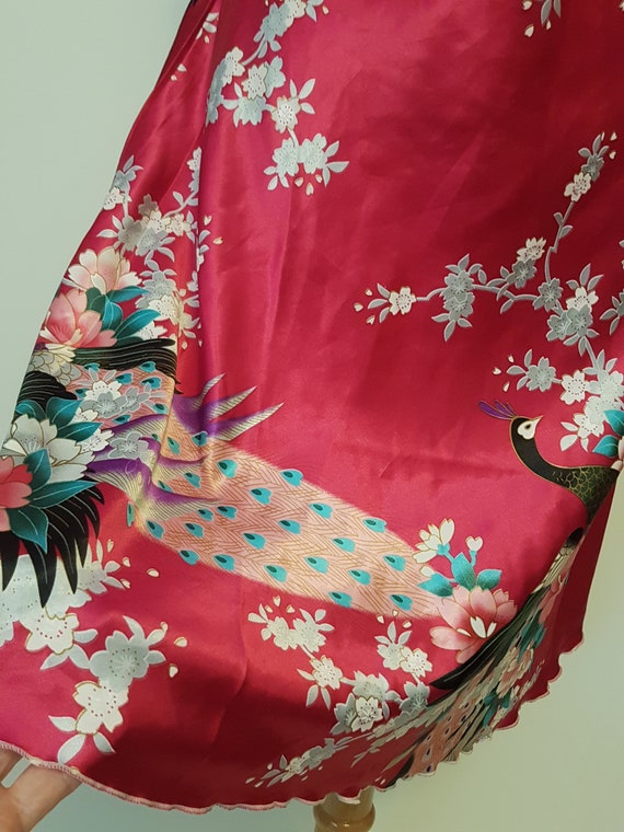 Full Slip Dress Red Satin Asian Print Bias Cut Slip Size Large Etsy