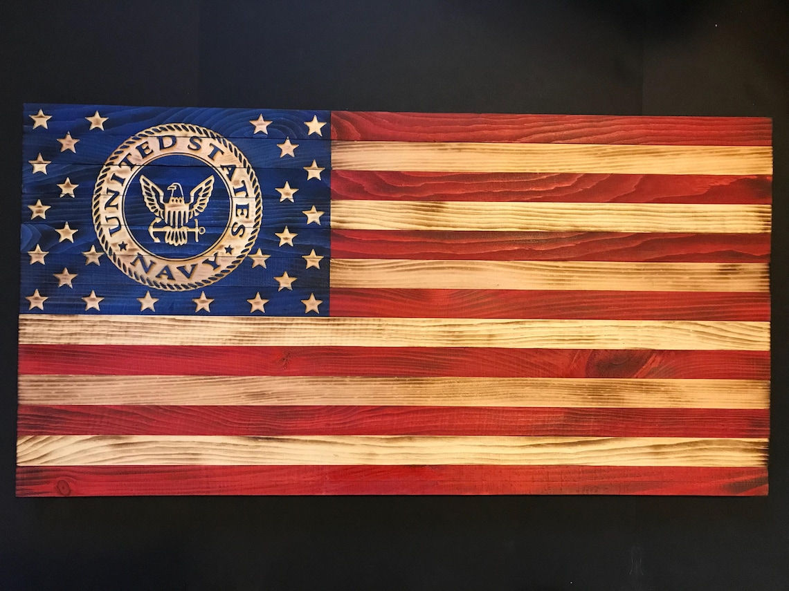 38x19 Wooden American Flag W/ U.S. Navy Emblem Customizable - Etsy