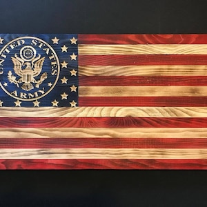 38&quot; x 19&quot; Wooden American Flag w/ U.S. ARMY Emblem, Customizable flag, Wood Burned flag, Rustic Flag Sign Flag Gift