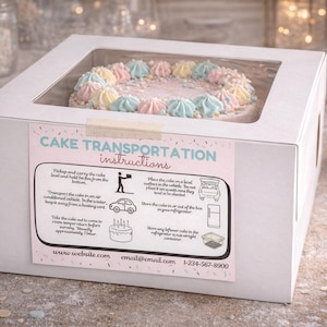 Cake Transport Instructions Card | Bakery Packaging Insert | Cake Care Card Template | Cottage Baker Printable | Cake Pickup Guide |