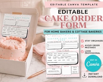 Editable Cake Order Form Template Canva | Bakery Consultation Form | Custom Cake Order Sheet | Home Bakery Business Tool