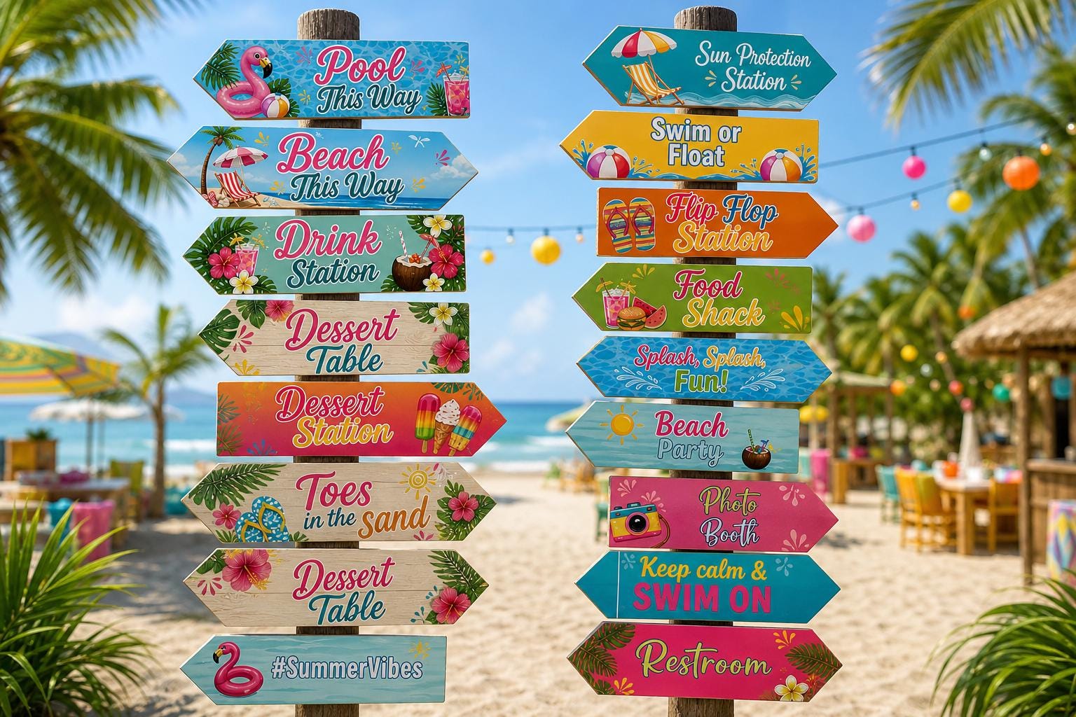 Pool Party Arrow Signs Printable | Beach Party Decor Signs | Tropical ...