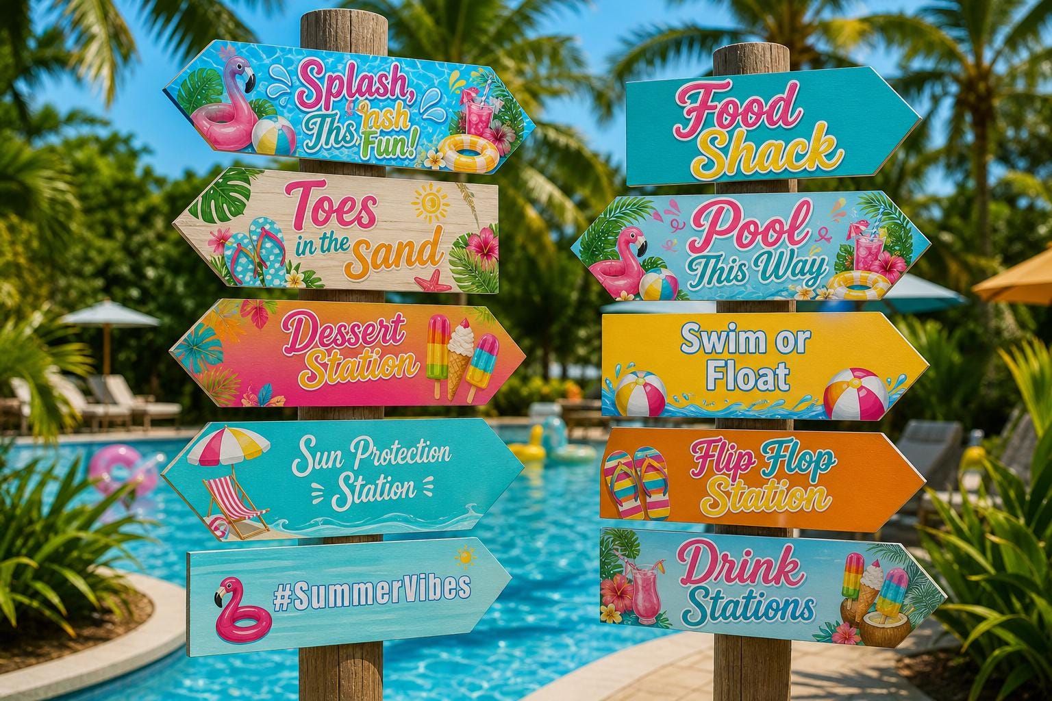 Pool Party Arrow Signs Printable | Beach Party Decor Signs | Tropical ...