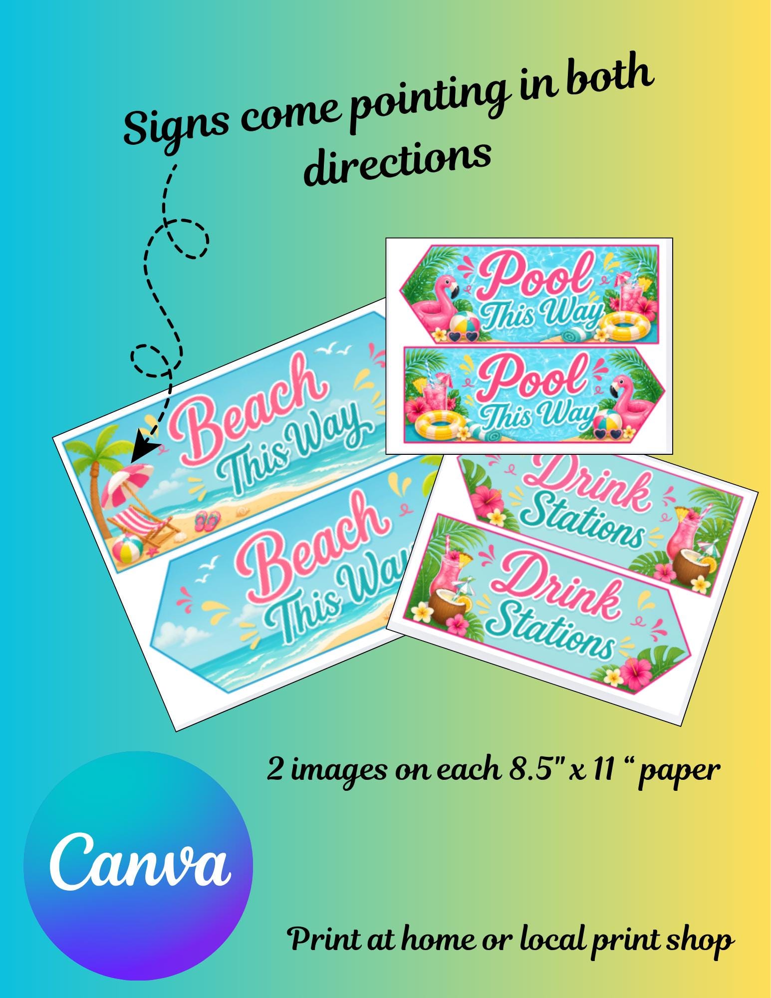 Pool Party Arrow Signs Printable | Beach Party Decor Signs | Tropical ...