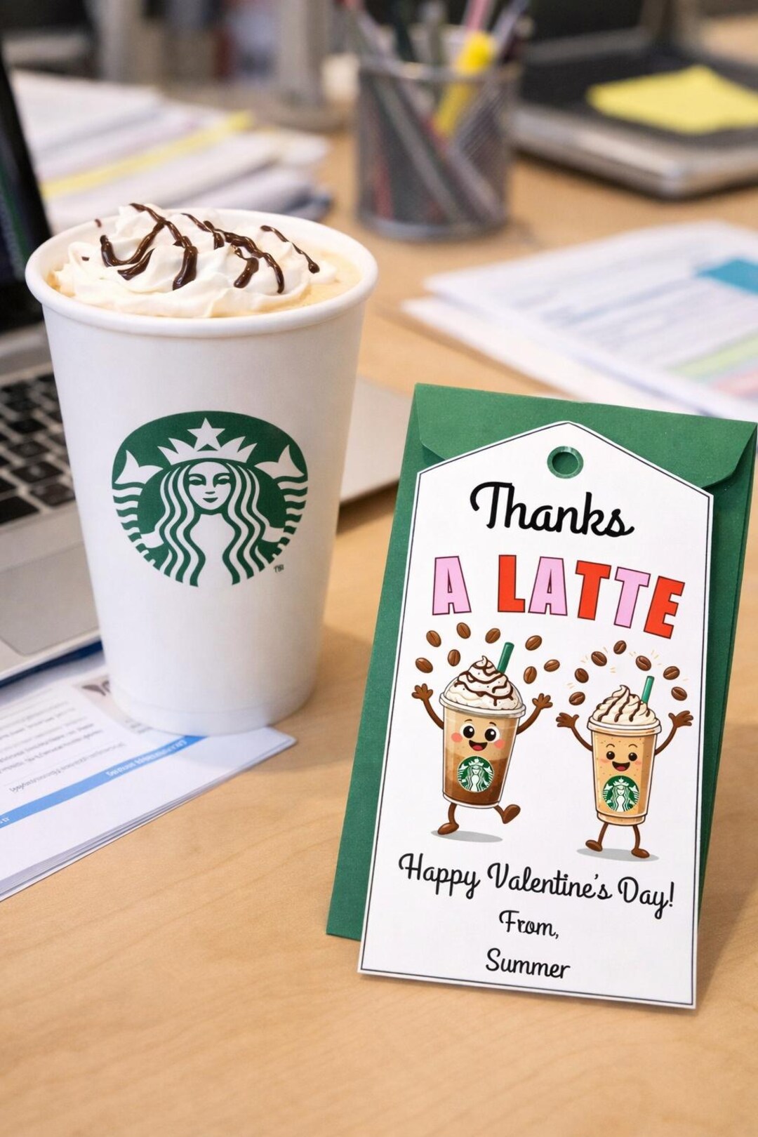 Thanks a Latte Valentine Gift Tag Editable in Canva | Coffee Valentine ...