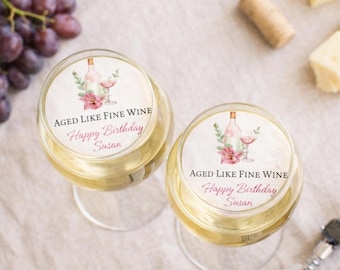Wine Birthday Edible Drink Toppers | Custom Name, Set of 15