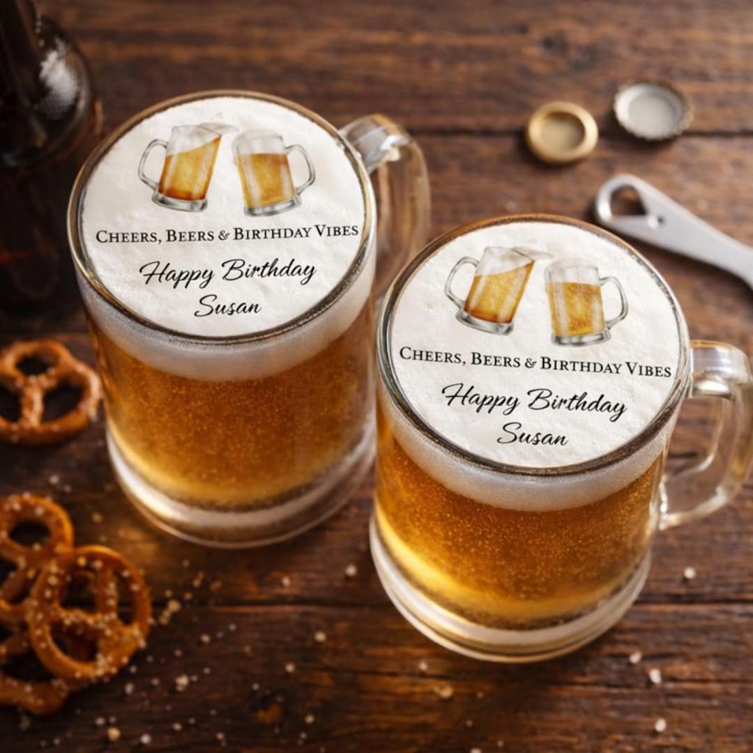 Personalized Beer Birthday Edible Drink Toppers | Set of 15 - Etsy