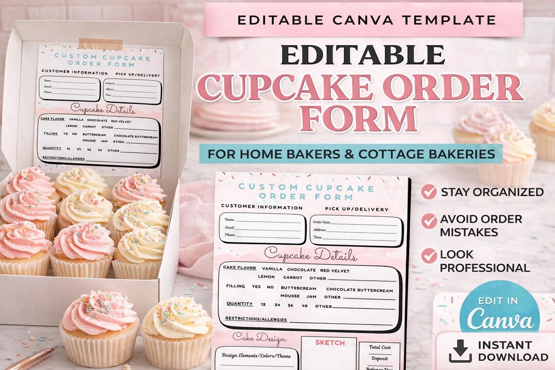 Editable Cupcake Order Form Template | Bakery Order Form | Cottage ...