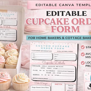 Editable Cupcake Order Form Template | Bakery Order Form | Cottage Baker Printable | Custom Cupcake Order Sheet | Baking Business Template