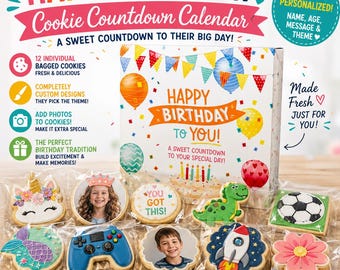 Personalized Birthday Countdown Cookies | Custom Birthday Cookie Gift Box for Kids | Birthday Morning Surprise | Edible Birthday Treat