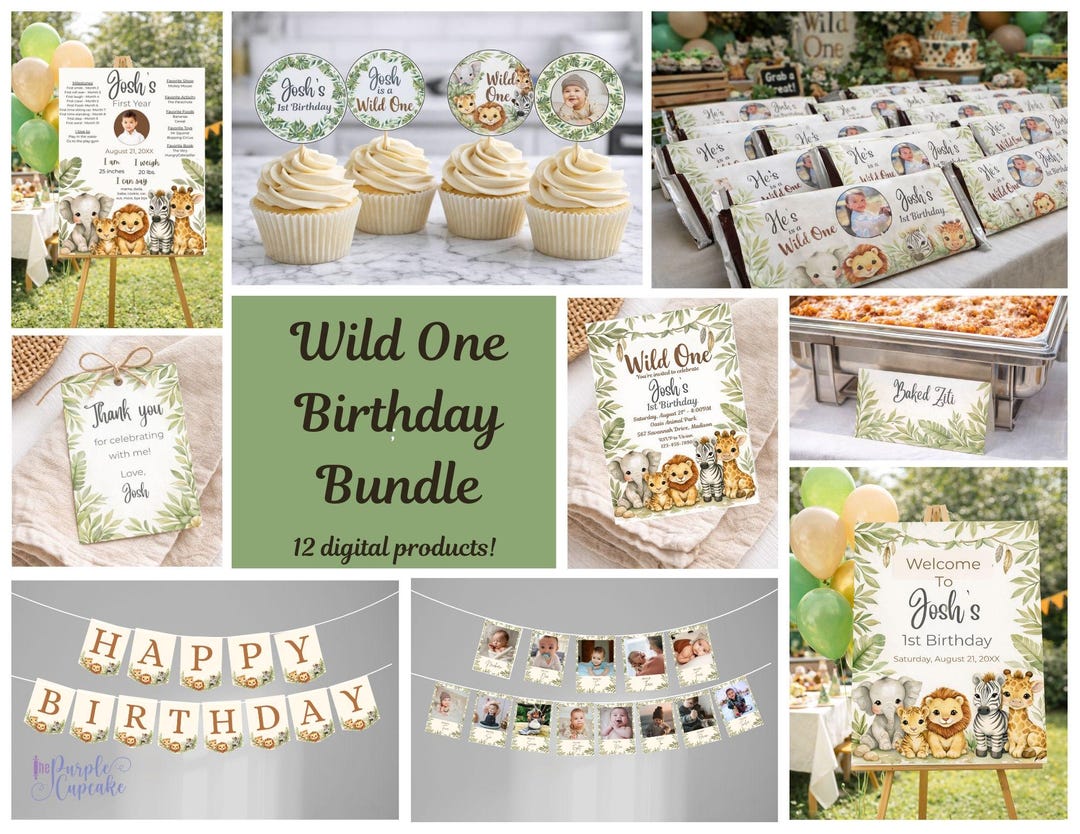 Wild One Safari Birthday Bundle | Baby Animals, Jungle Theme (digital ...