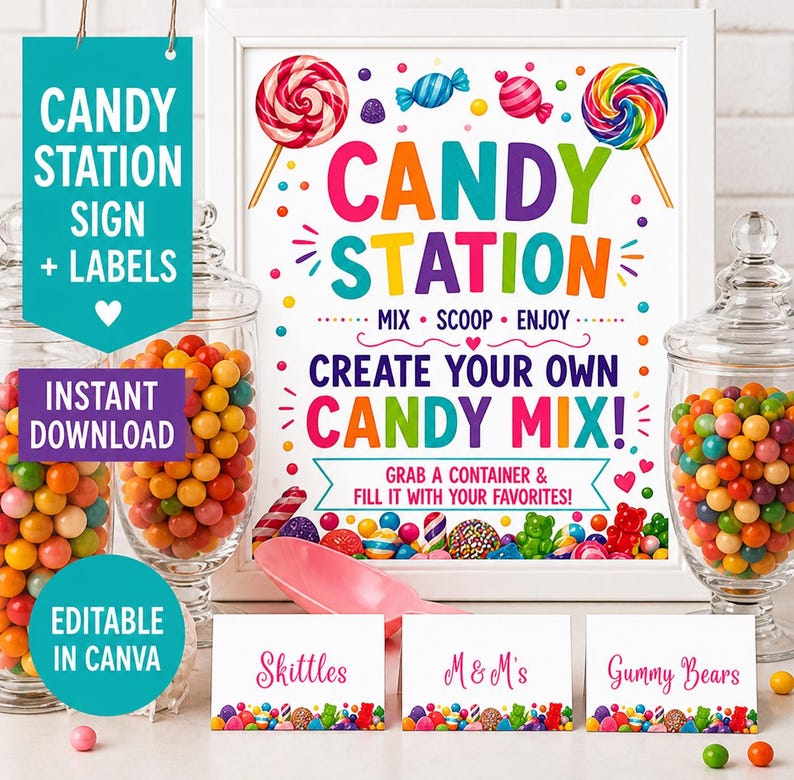 Candy Station Sign Editable Template | Candy Bar Sign Printable | Sweet ...