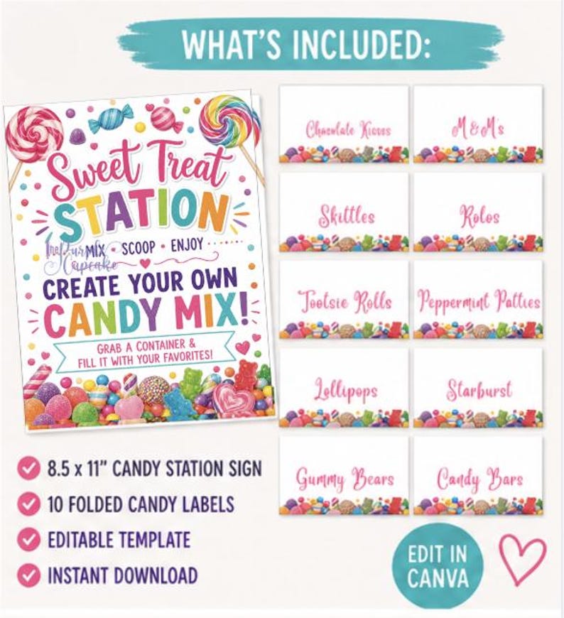 Candy Station Sign Editable Template | Candy Bar Sign Printable | Sweet ...