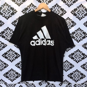 Rare!!! The Famous ADIDAS THREE STRIPES Big Logo T-Shirt Black Colour Large Size