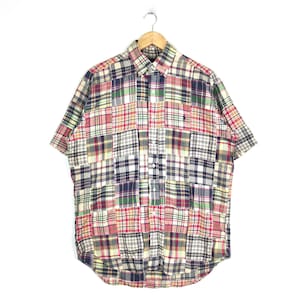 Rare!!! Vintage POLO RALPH LAUREN By Ralph Lauren Button Down Patchwork Short Sleeve Shirt Medium Size