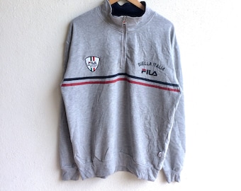Rare!!! Vintagee FILA BIELLA ITALIA Half Zipper Sweatshirt Grey Colour Triple Large Size