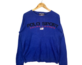 Rare!!! Vintage POLO SPORT USA By Ralph Lauren Longsleeve Jumper Medium Size Blue Colour