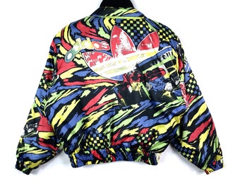 Rare!!! Vintage ADIDAS TREFOIL COLOURWAY By Descente Bomber Ski Jacket Multicolour Rainbow Colour Medium Size