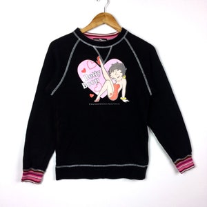 Raro!!! D annata del fumetto BETTY BOOP grande Logo Felpa colore nero misura media