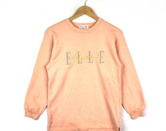 Rare!!! Vintage ELLE PARIS Spellout Crewneck Longsleeve Sweatshirt Peace Colour Medium Size Women