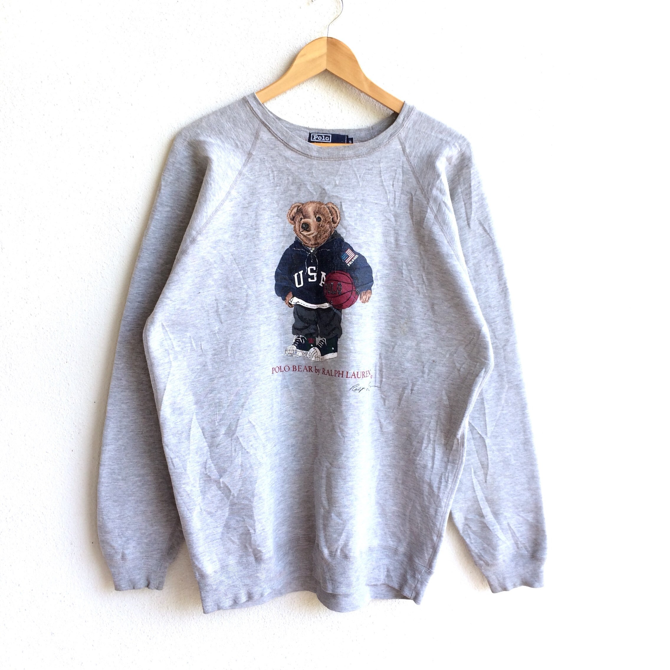 Rare Vintage POLO BEAR USA by Ralph Lauren Crewneck Sweatshirt Grey Colour Small Size Fit to Large Etsy
