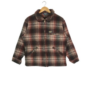 American Apparel!!! Vintage OSHKOSH B’GOSH WISCONSIN Kratka Tartan Multipocket Kurtka wełniana Rozmiar średni