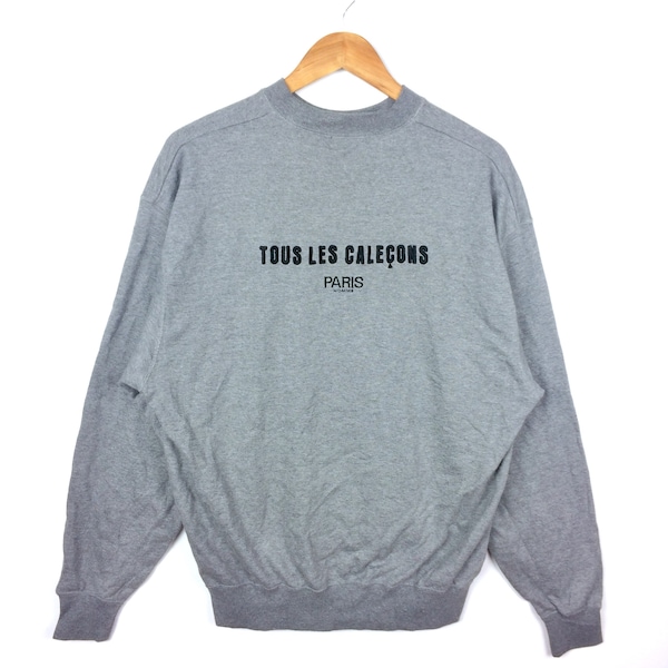 Rare!!! The Famous Brand TOUS LES CALEÇONS Paris Embroidery Crewneck Sweatshirt Grey Colour Double Large Size