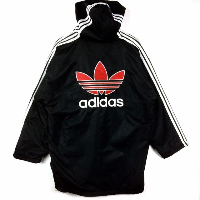 Rare Vintage Adidas Trefoil Three Stripes Hoodie Long Heavy Jacket Black Colour Large Size
