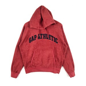 Boutique!!! Vintage GAP ATHLETIC BIG Logo Fleece Hoodie Sweatshirt Medium Size Yellow Red Color