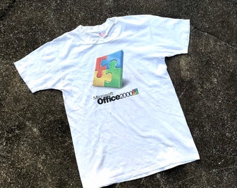 Raro!!! Maglietta vintage MICROSOFT OFFICE 2000 Made in USA, colore bianco, taglia media