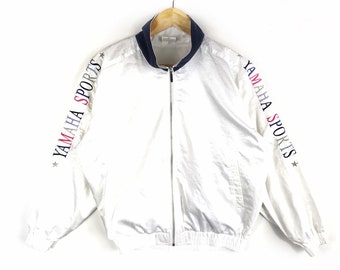 Rare!!! Vintage YAMAHA SPORTS YAMAHA Learning Tomorrows Light Jacket Windbreaker White Colour Medium Size Asia