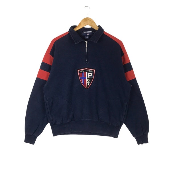 Lolife!!! Vintage POLO SPORT USA Polo 67 By Ralph Lauren Half Zipper Sweatshirt Made in Hong Kong Medium Size