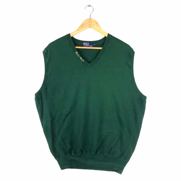 Rare!!! Vintage POLO GOLF RL By Ralph Lauren V Neck Vest Medium Size Green Colour